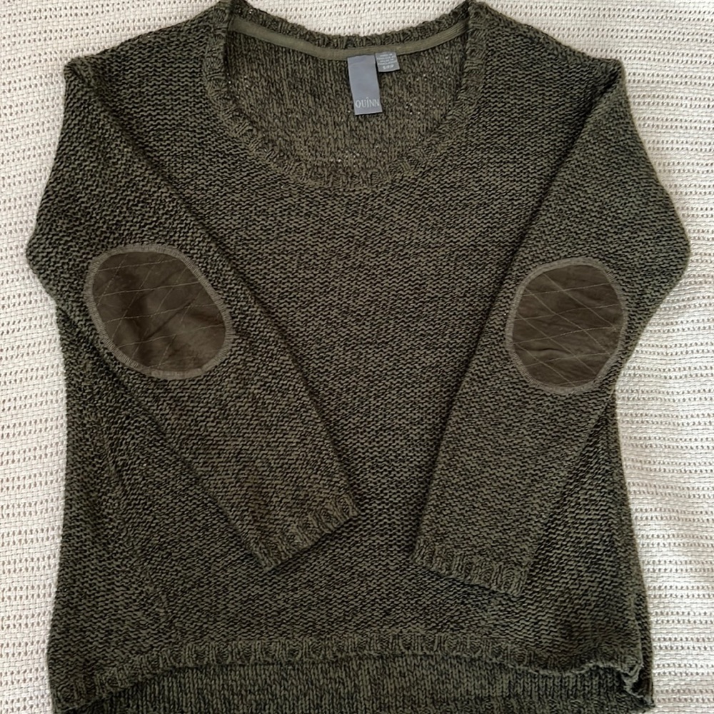 Olive green sweater w/elbow detail